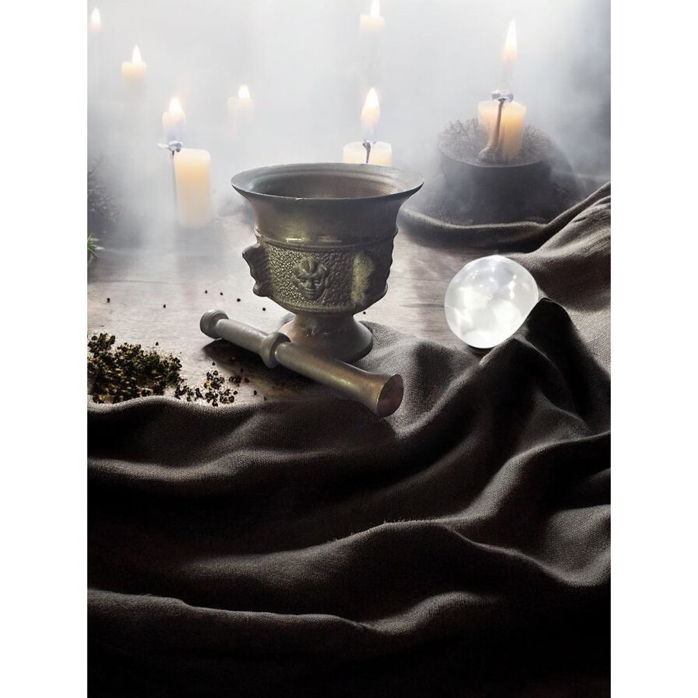 Small Brass Mortar and Pestle Hecate Woman Goddess